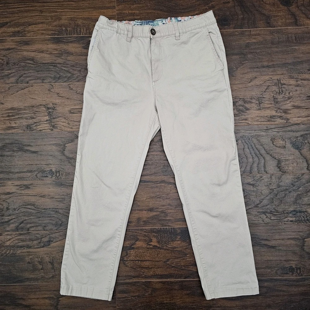 Chubbies Mens Medium Beige Khaki Pants Elastic Waist Floral‎ Trim Stretch Pocket